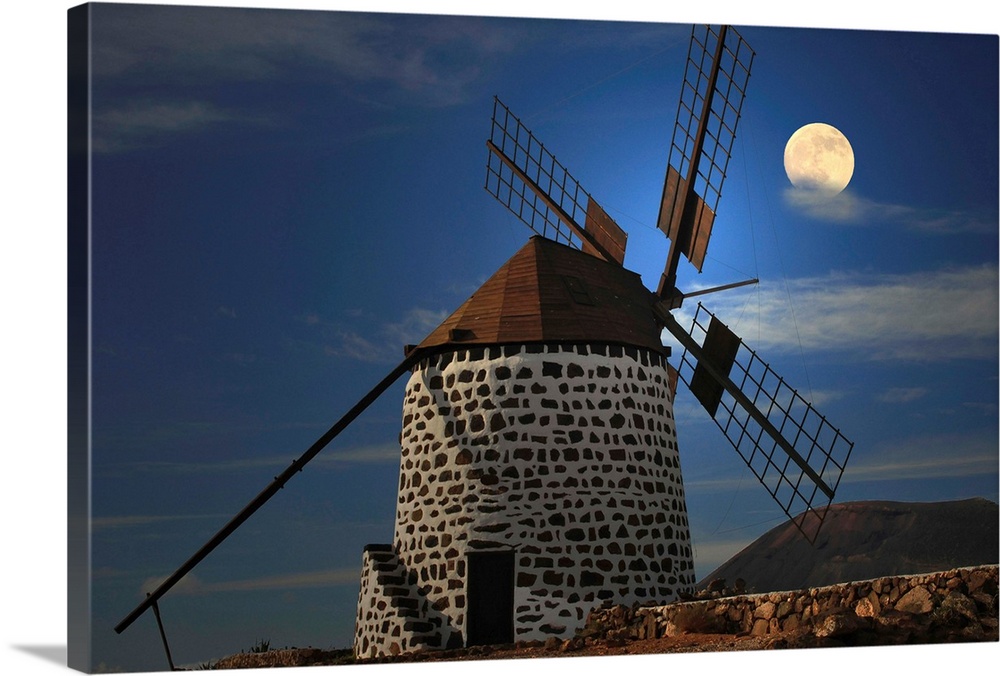 Windmill against sky with full moon, Killkenny, Leinster.