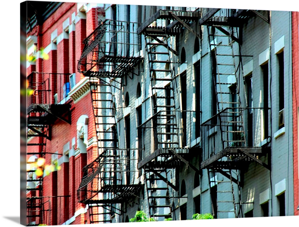 Windows and emergency stairs in New York City.