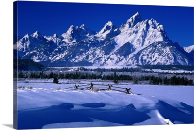 Winter snow covering the Grand Teton National Park