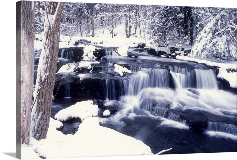 Winter snowfall and water fall.