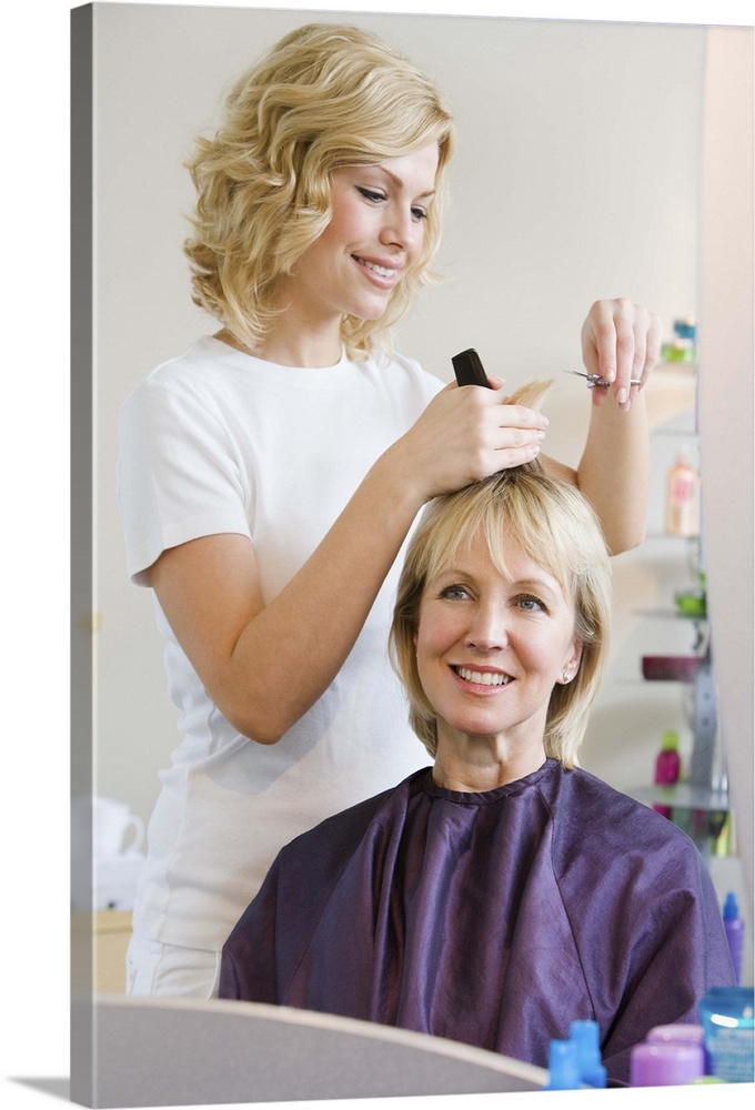 Woman getting haircut