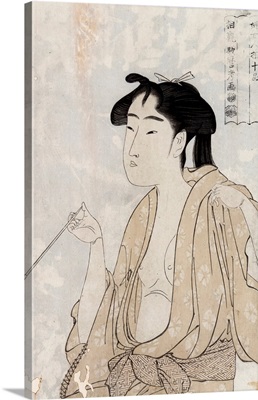Woman Smoking A Pipe By Kitagawa Utamaro