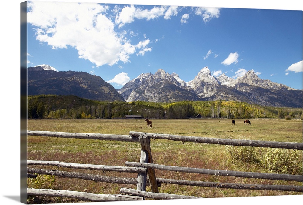 Wooden fence at horse ranch, Grand Tetons, Wyoming, United States