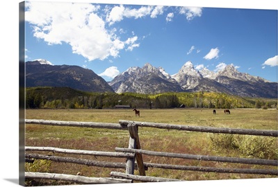 Wooden fence at horse ranch, Grand Tetons, Wyoming