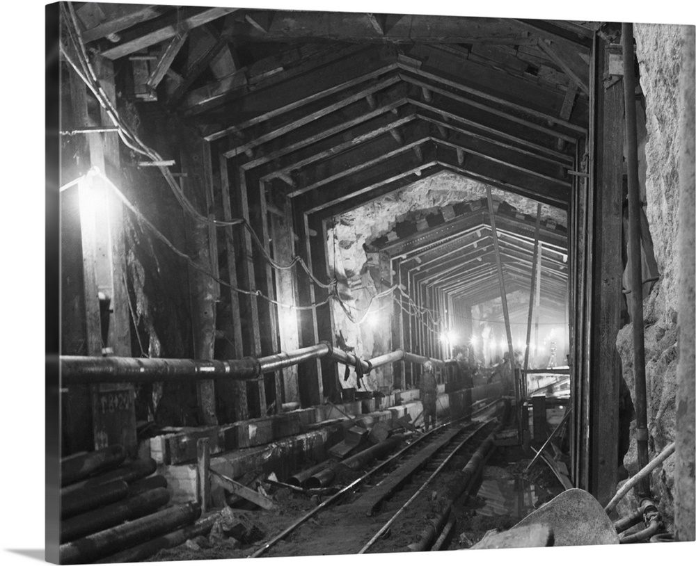 New York, New York: View of 6th Avenue subway under construction.