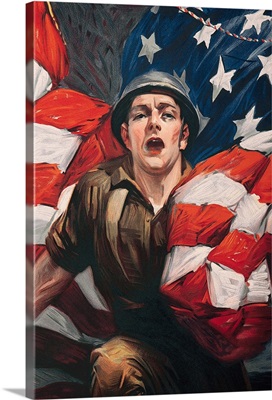 World War one poster of soldier and US flag