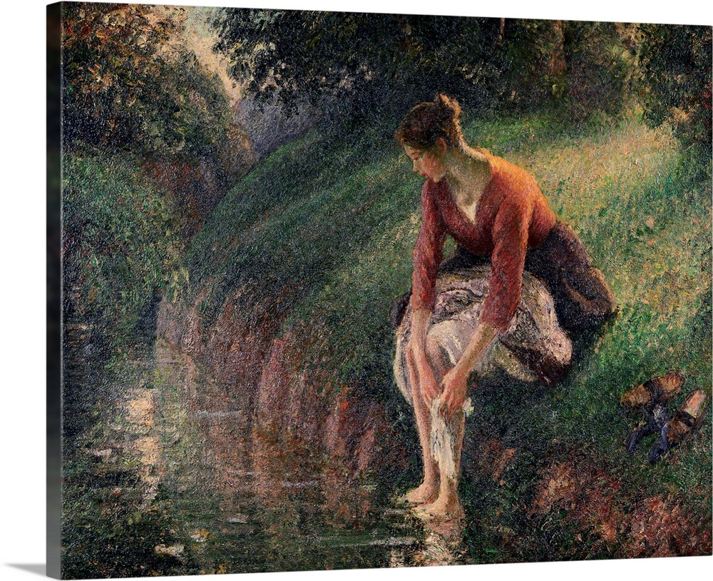 Young Woman Bathing Her Feet In A Brook