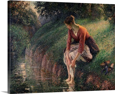 Young Woman Bathing Her Feet In A Brook By Camille Pissarro