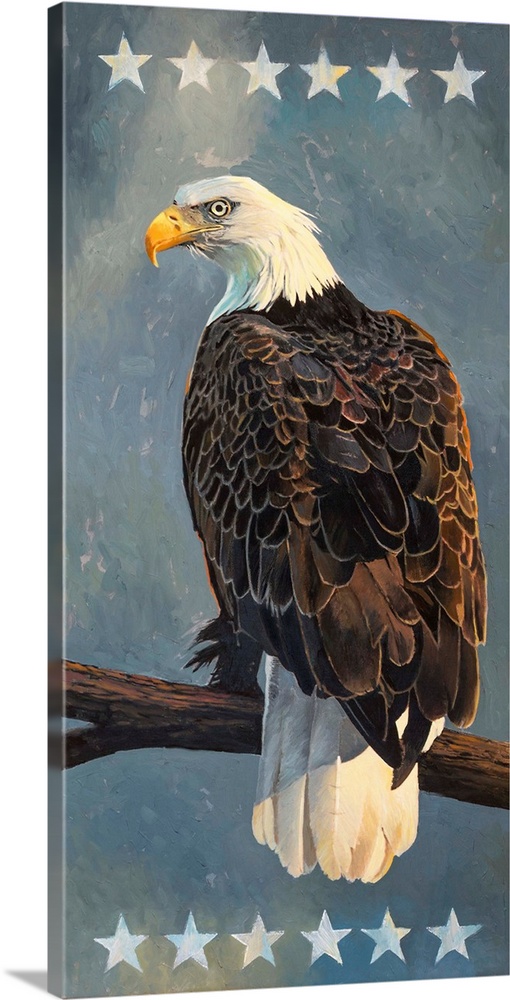 A contemporary painting of an American bald eagle.