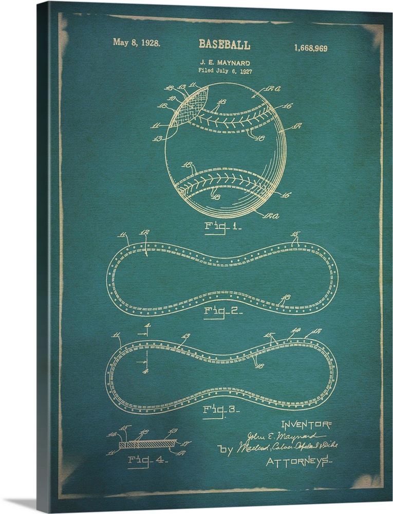 Blueprint diagram depicting the parts of a baseball.