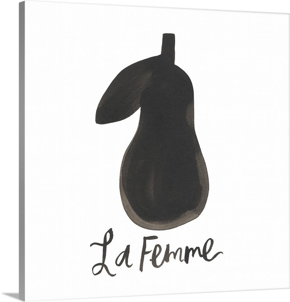 Simple painting of a pear with "la femme" (the lady).
