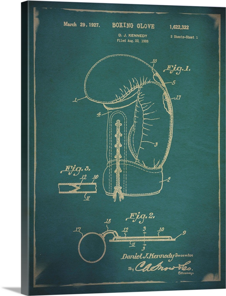 Blueprint diagram depicting the parts of a boxing glove.