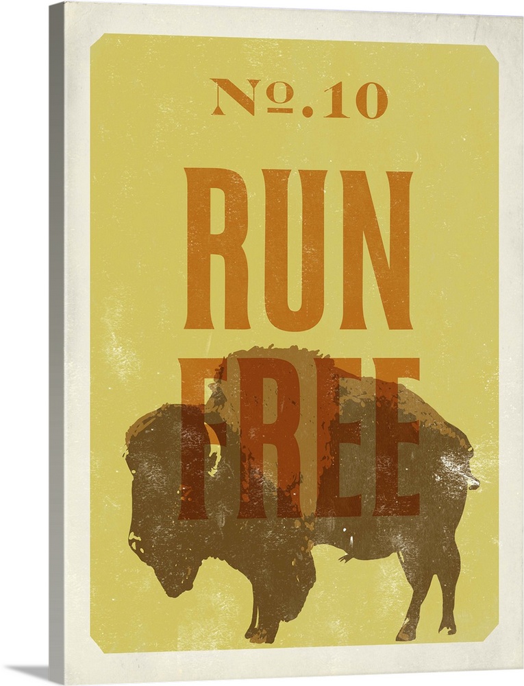 Retro mid-century stylized poster art of a bison against a yellow background.
