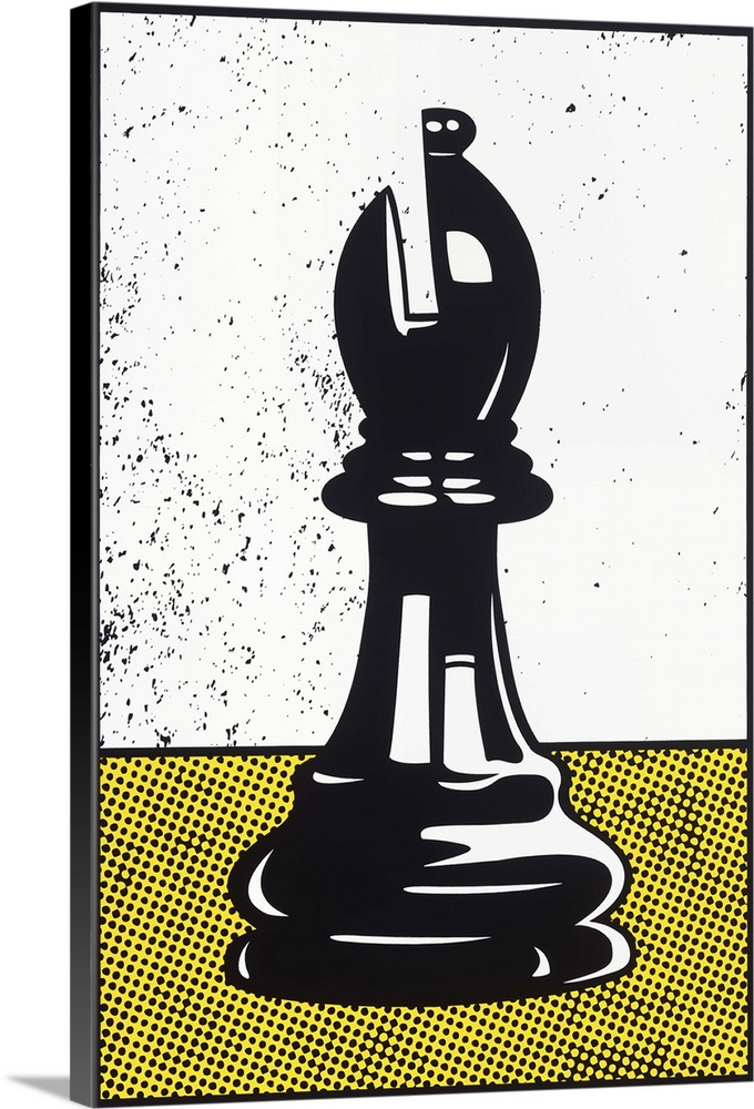 Digital illustration of a chess bishop in black, white, and yellow.
