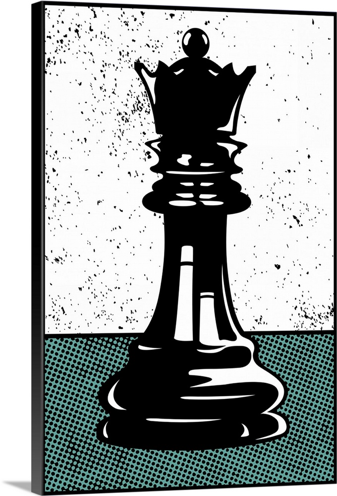 Digital illustration of a chess queen in black, white, and teal.
