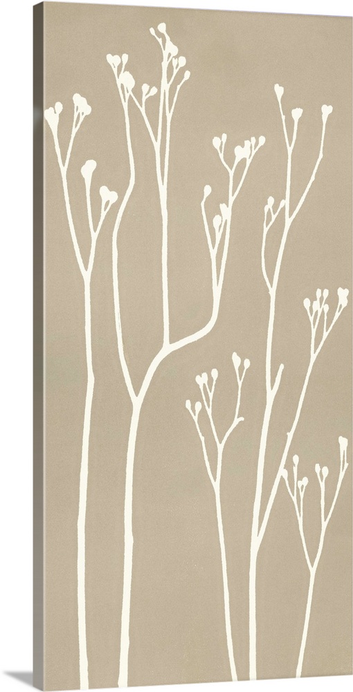 Silhouettes of cocoa plant stems on a beige background.