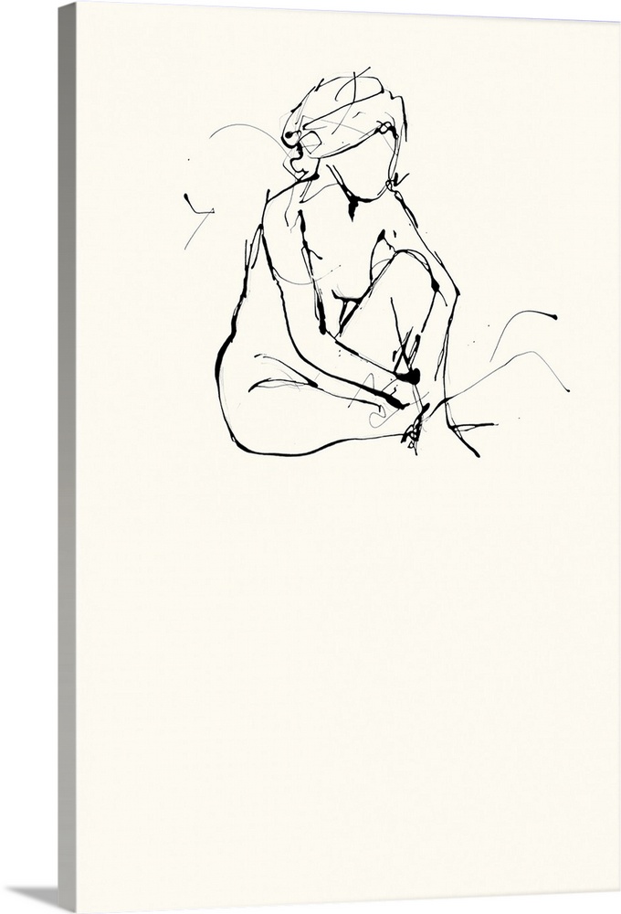 Contemporary nude sketch of a woman using black ink on an off white background.