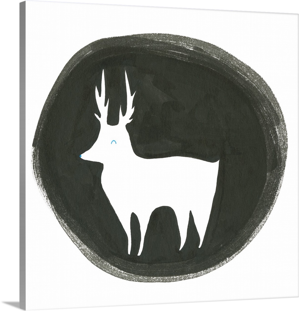 A reindeer outlined with a black watercolor circle.