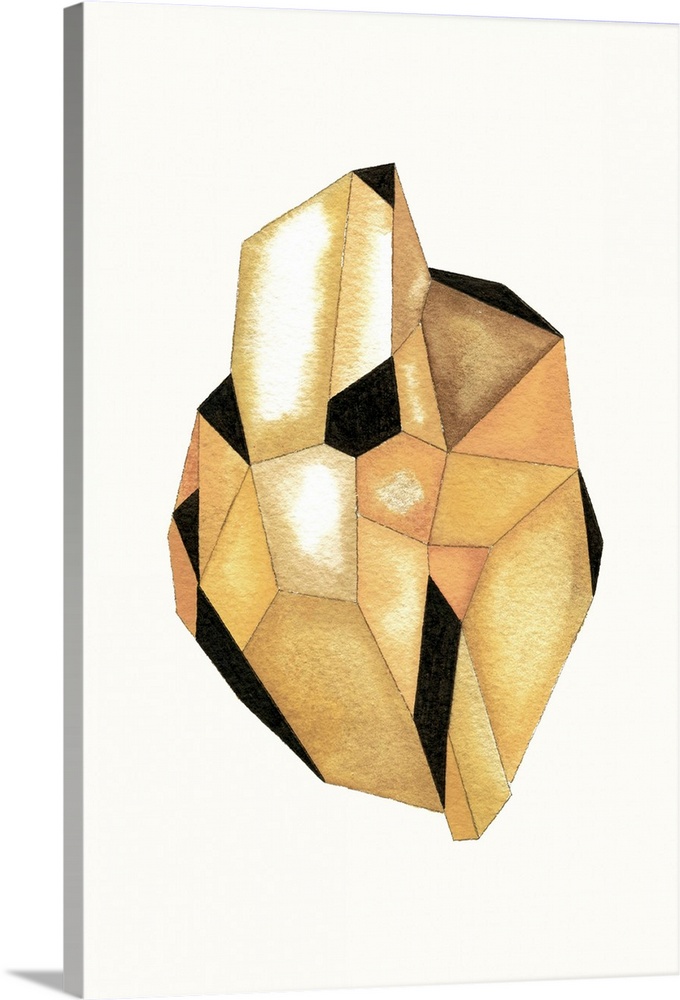 A contemporary abstract watercolor painting of a topaz yellow colored crystal-like shape.