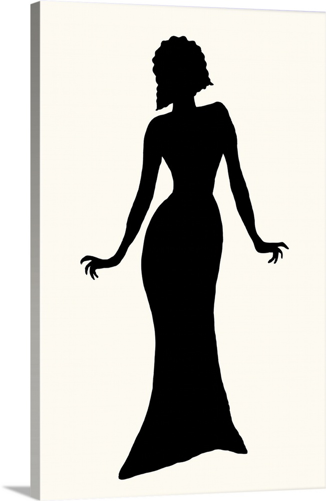 Black silhouette of a female fashion model on a white background.