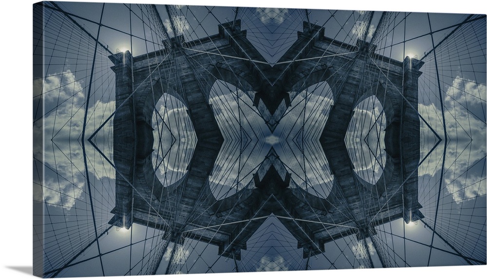 Abstract photograph of a bridge in NYC edited together to resemble a kaleidoscope view.