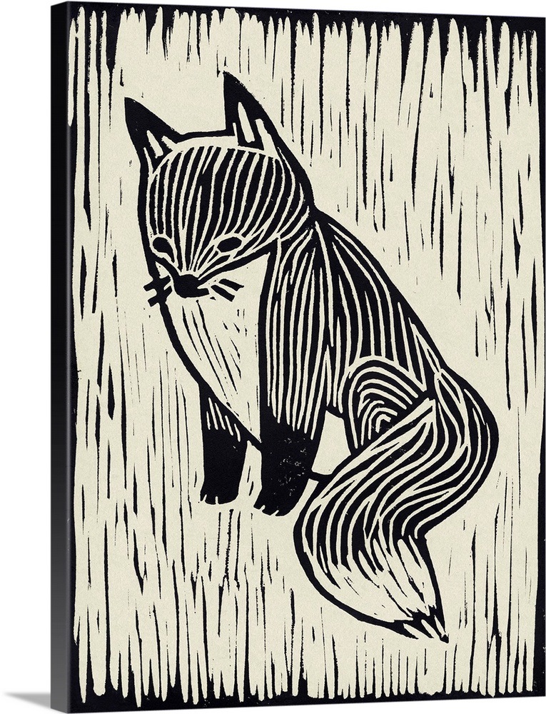 Fox Linocut Wall Art, Canvas Prints, Framed Prints, Wall Peels | Great ...