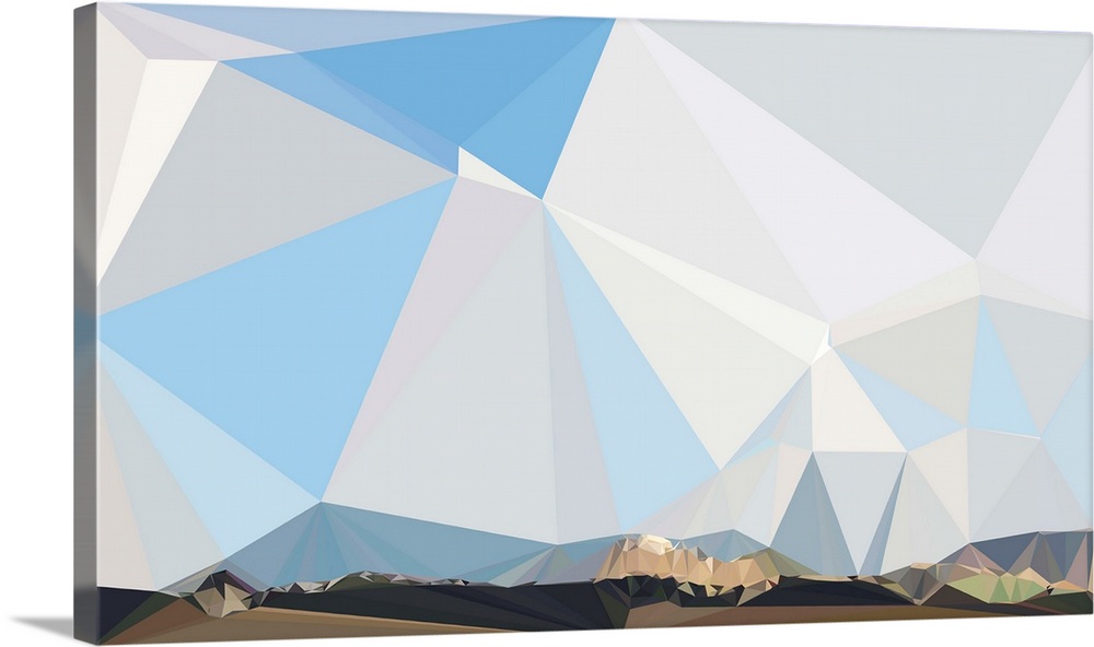 Mountain range under a blue sky made of triangular shapes.