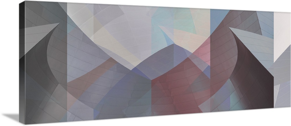 Panoramic abstract art with symmetrical geometric shapes, angles, and patterns.