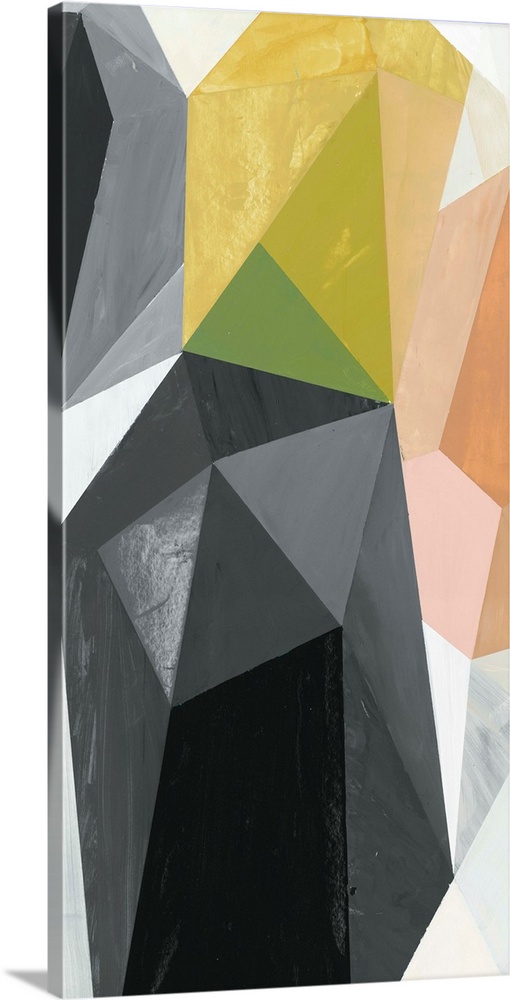 A contemporary abstract painting of geometric crystal-like shapes.