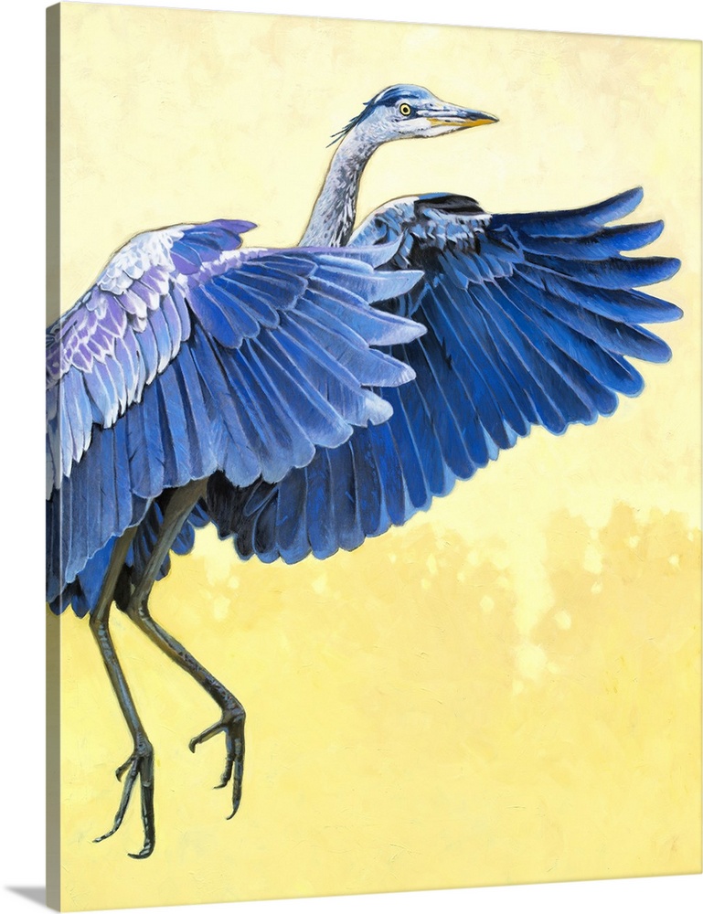 A contemporary painting of a great blue heron.