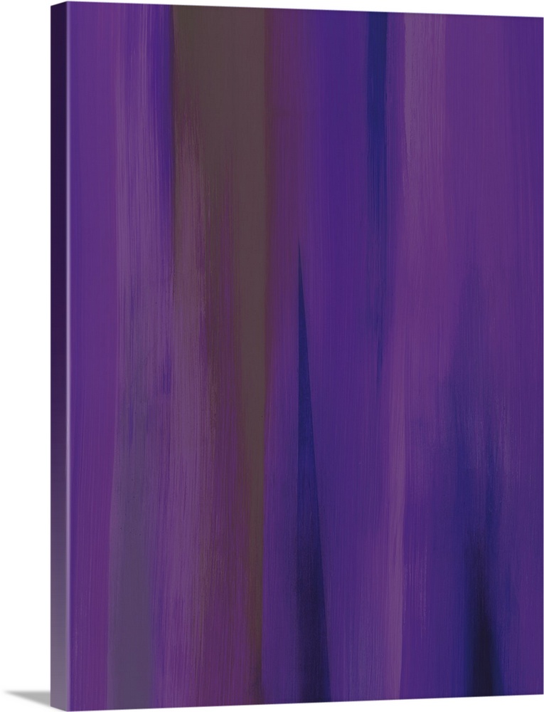 A contemporary abstract painting of blurred purple vertical movement.