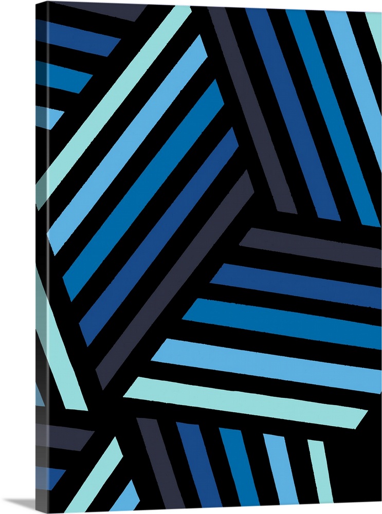 Geometric abstract artwork in shades of black and blue.