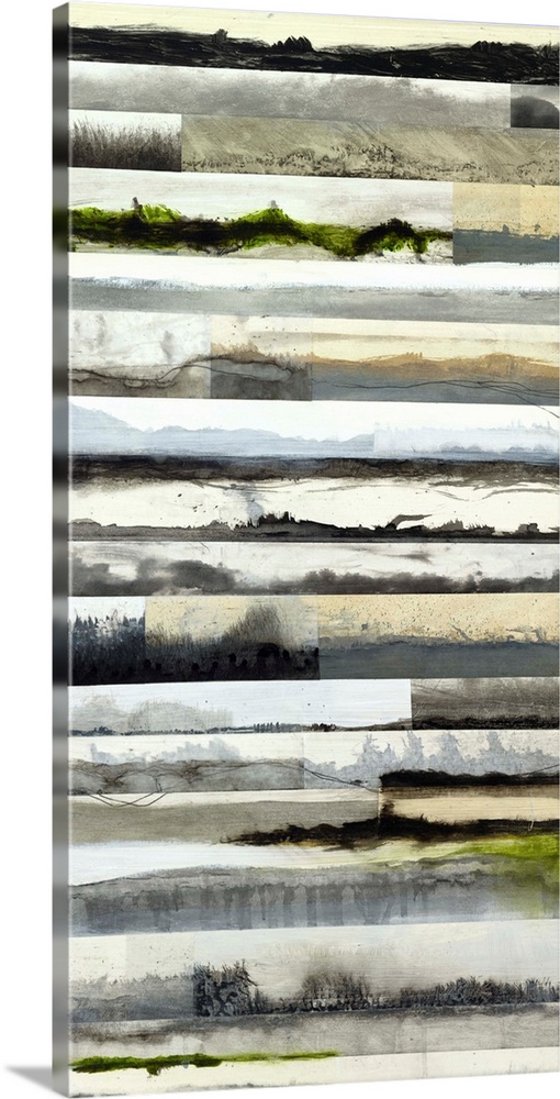 Contemporary abstract painting of horizontal bars in earthy tones.