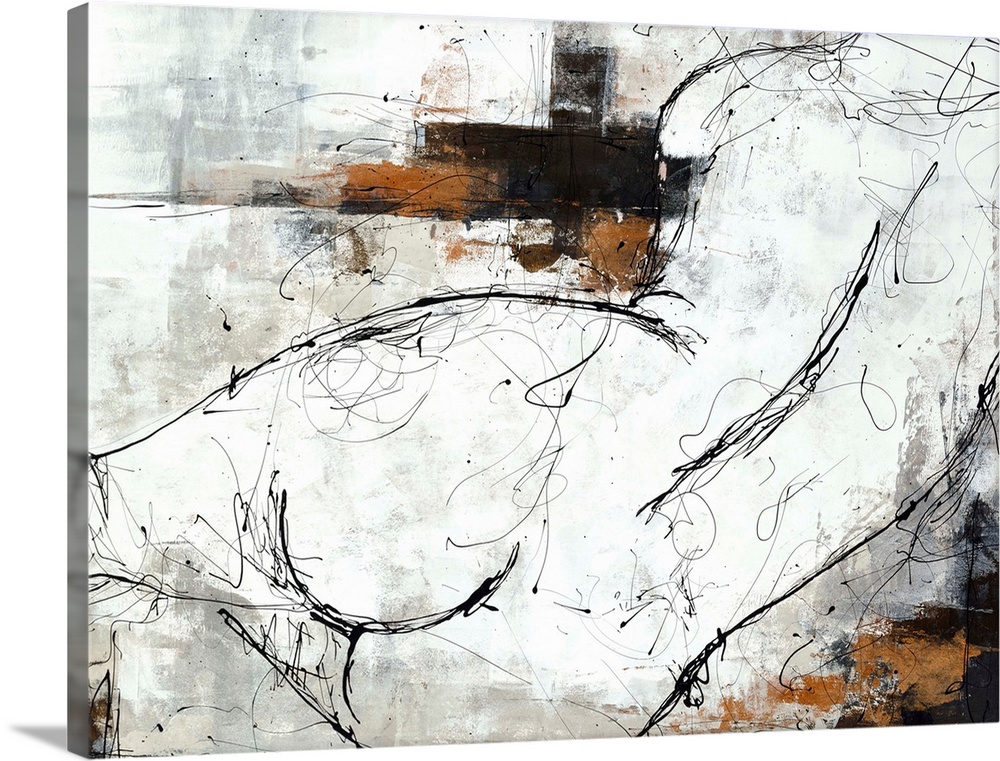 Contemporary nude sketch in black and white with designed pops of copper and silver on the top and bottom.