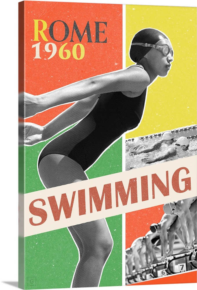 Artwork commemorating the 1960 Rome Olympics and the swimming event.