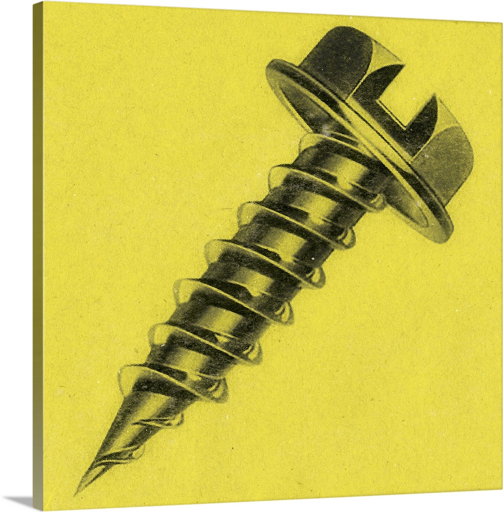 Square art of a screw on a yellow background.
