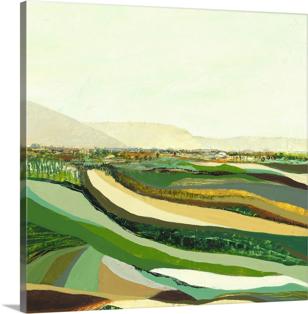 Contemporary abstract painting resembling a green landscape.