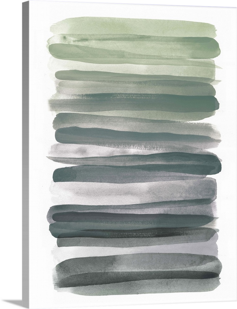 Several horizontal watercolor brush strokes in shades of green and gray.