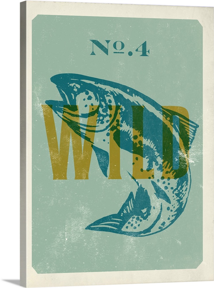 Retro mid-century stylized poster art for wild trout fishing.
