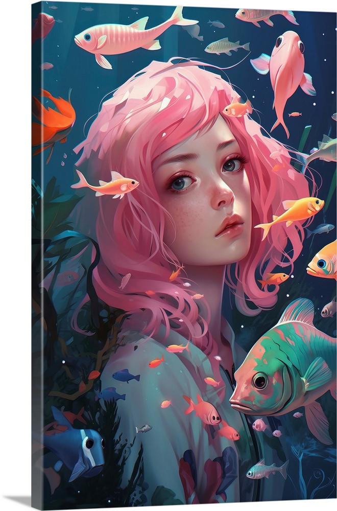 Anime - Fish Girl I Solid-Faced Canvas Print