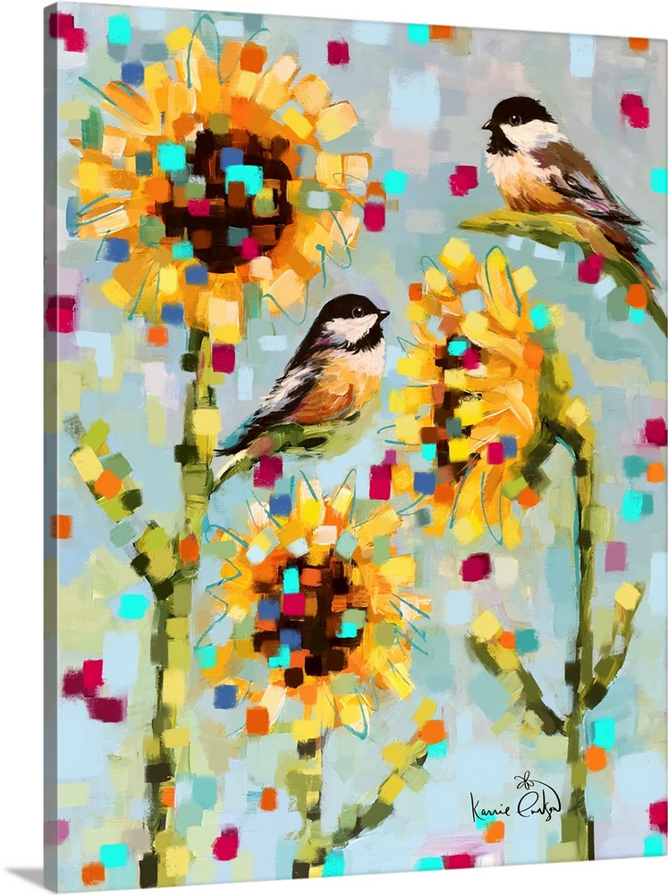 Chickadees And Sunflowers