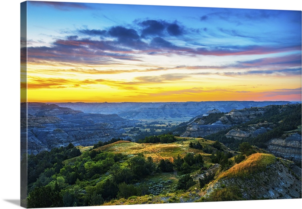 This breathtaking fine-art photography print captures the raw beauty of Theodore Roosevelt National Park's North Unit at s...