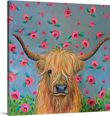 Highland Cow With Flowers