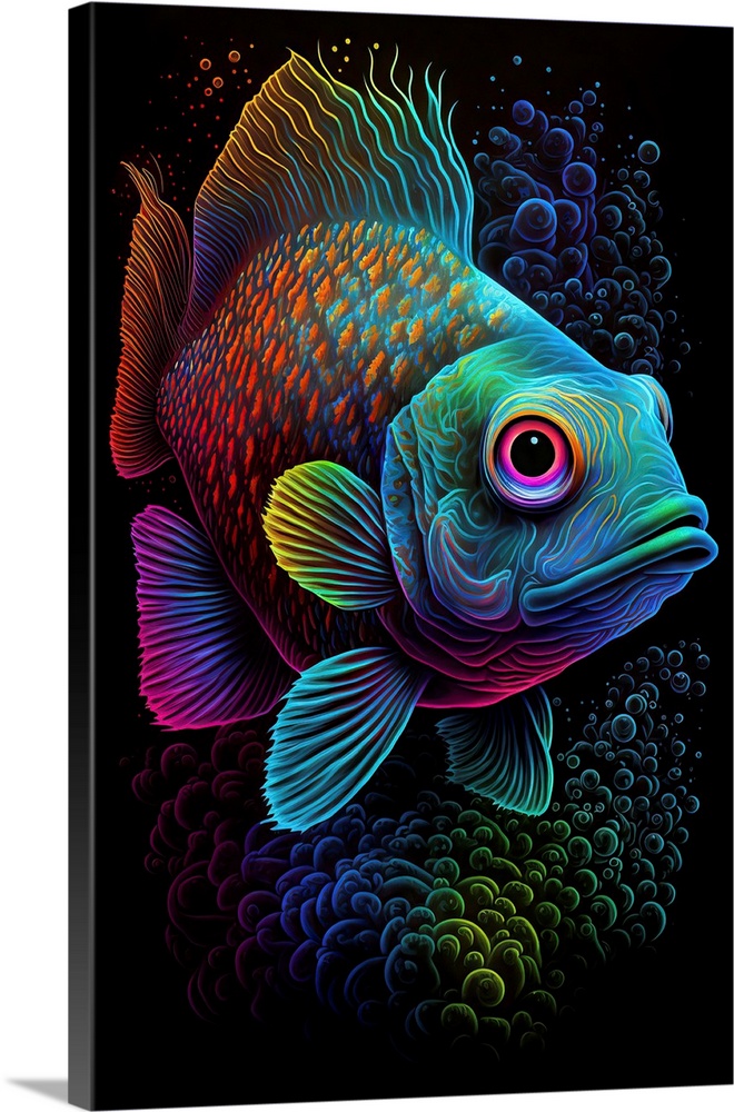 Neon Fish II Solid-Faced Canvas Print