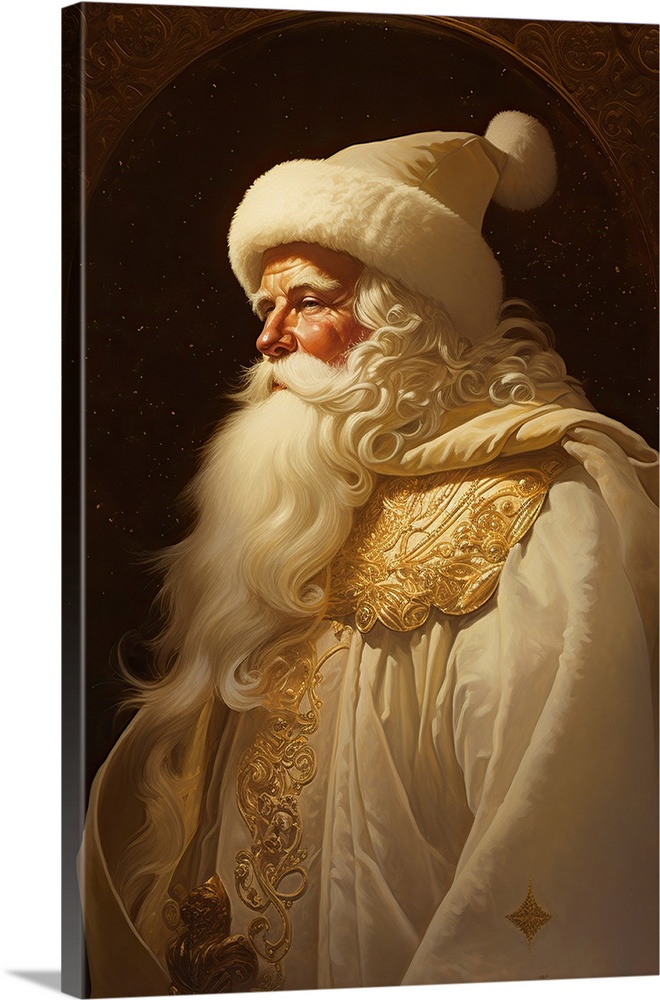 vintage canvas print, old style santa with christmas gold package canvas  wall art framed