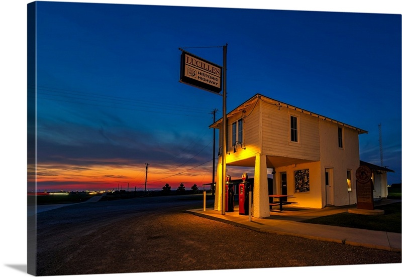 Sunset At Lucille's Service Station | Great Big Canvas