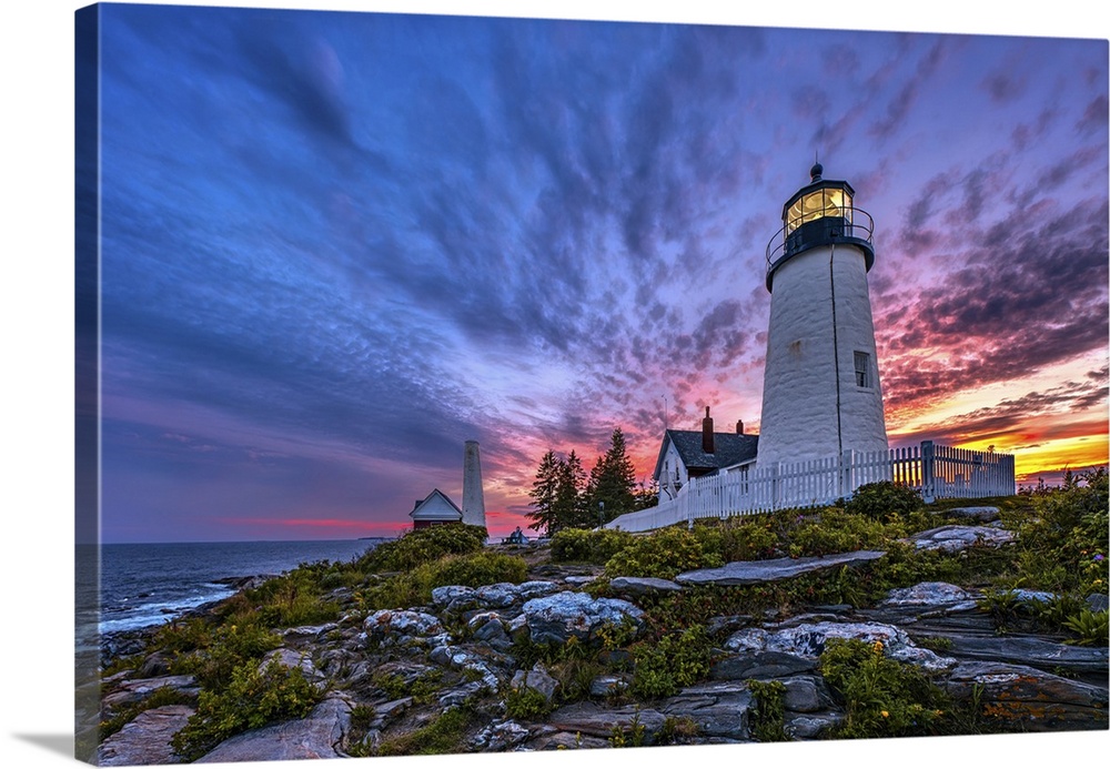 Experience the amazing Pemaquid Point Lighthouse at sunset with this breathtaking fine-art photograph, which captures the ...