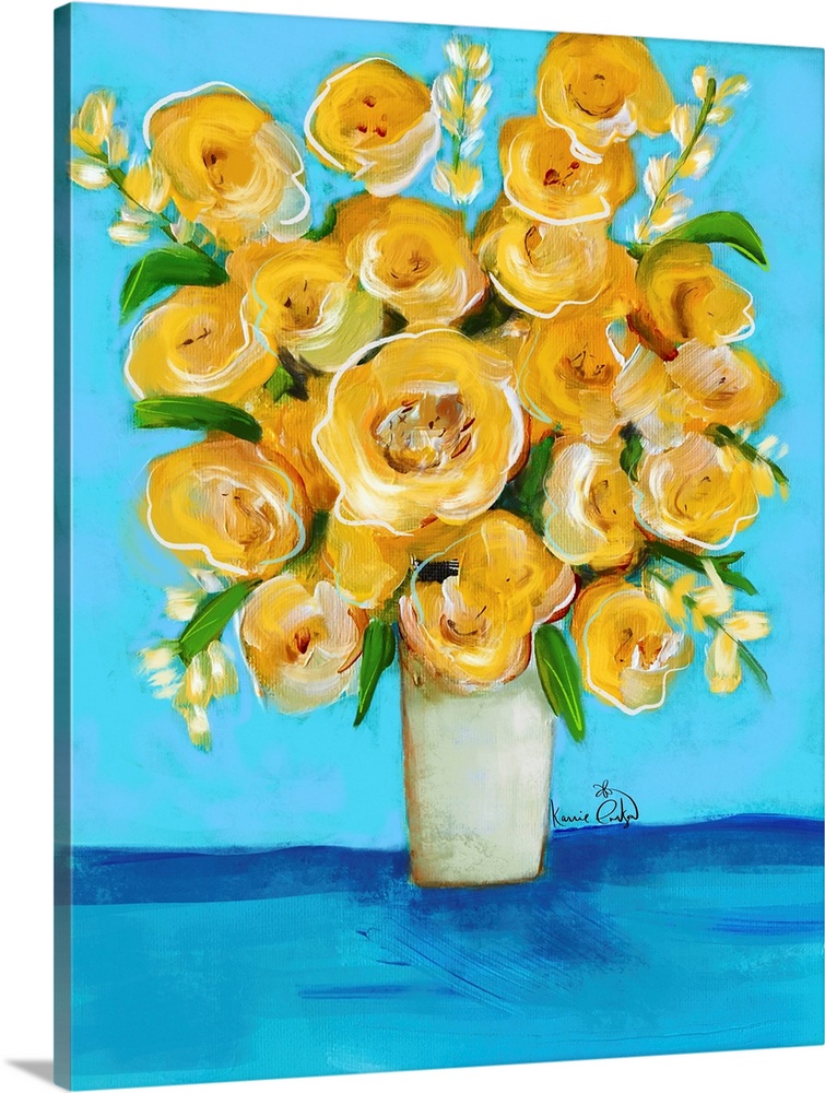Yellow Flowers On Teal