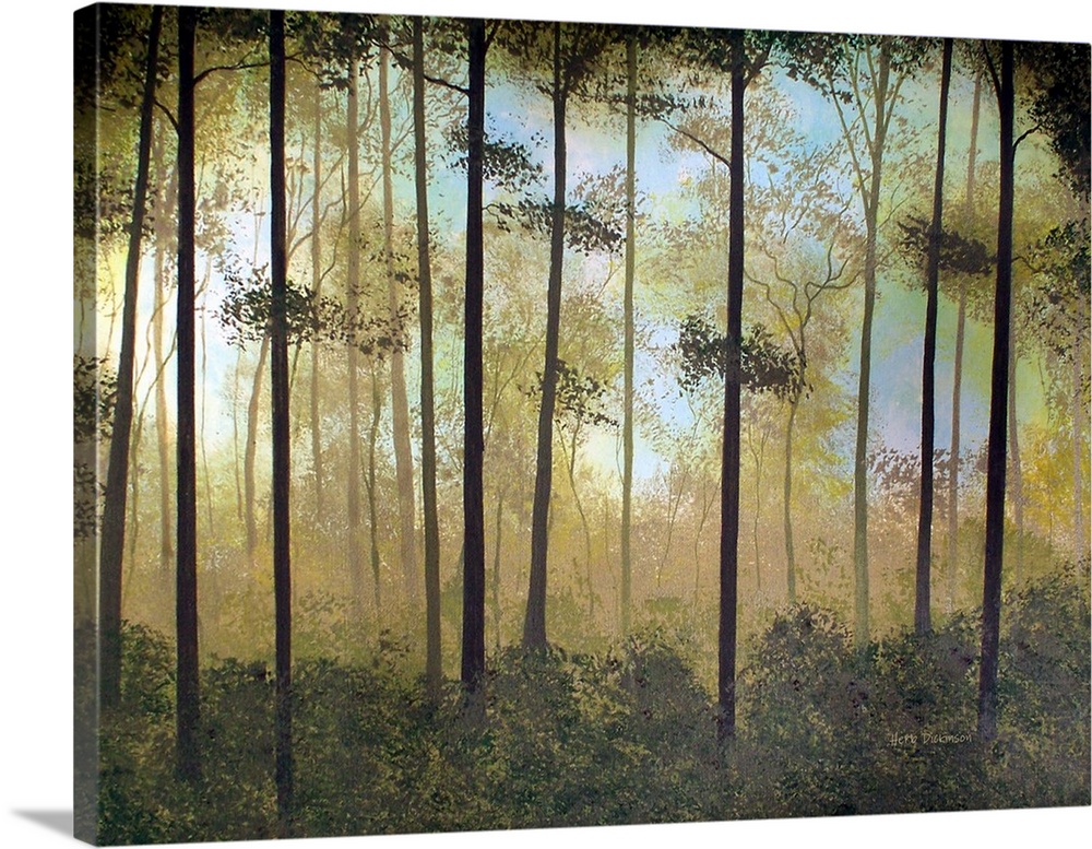Contemporary painting of a peaceful forest.