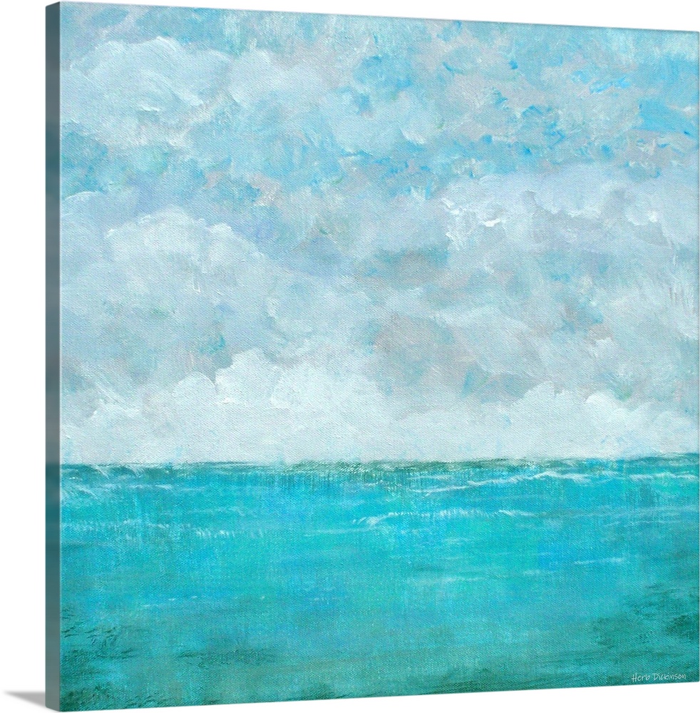Abstract seascape with a cloudy sky on a square background.